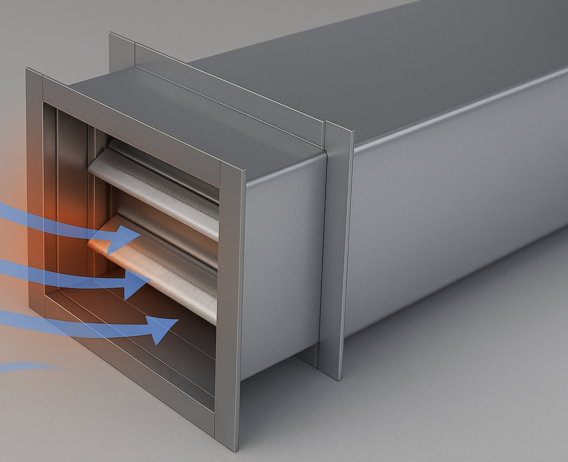 Fire damper integrated into HVAC duct system for passive fire and smoke protection.